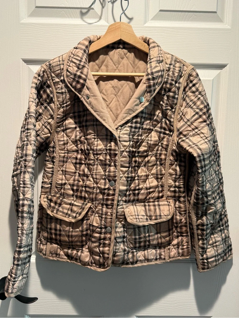 Quilted Plaid Jacket in Beige